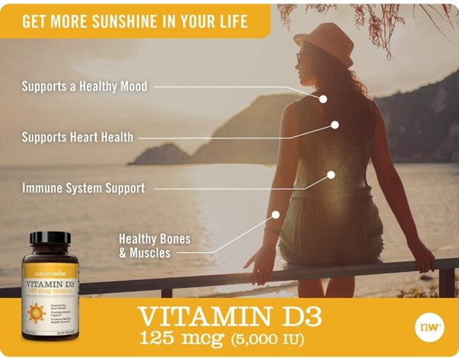 NatureWise Vitamin D3 5000iu 125mcg - 1 Year Supply for Healthy Muscle Function & Immune Support