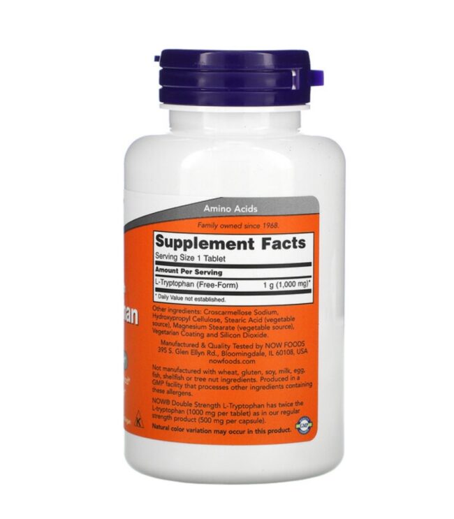 Now Foods L-Tryptophan Double Strength 1,000mg - Supports Relaxation, Encourages Positive Mood