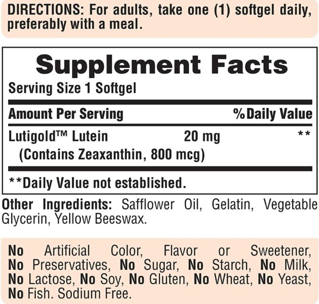 Puritan's Pride Lutein 20 mg with Zeaxanthin - Support eye health & Help contrast sensitivity