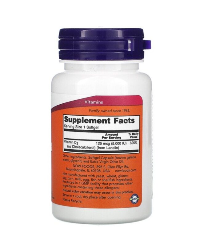 Now Foods High Potency Vitamin D-3 5,000 IU Helps Maintain Strong Bones & Support Immune System
