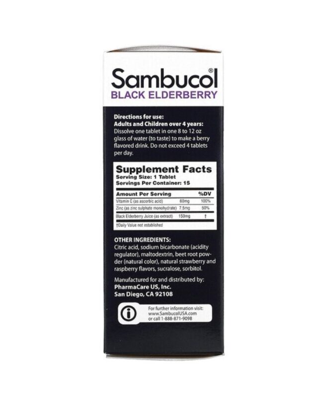 Sambucol Black Elderberry + Vitamin C & Zinc - Helps Support the Immune System