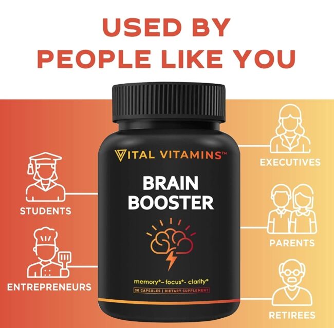 Vital Vitamin Brain Booster - Enhance Focus & Mind, Boost Concentration, Improve Memory & Clarity