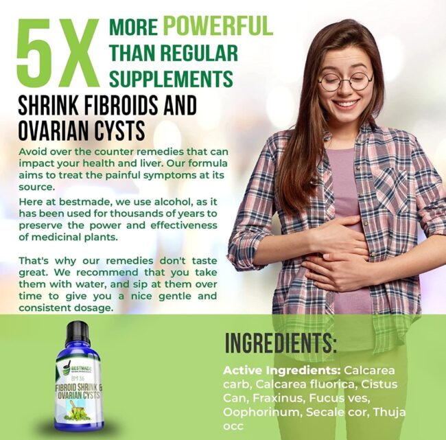 Bestmade Naturalproducts.com Fibroid Shrink & Ovarian Cysts BM36 30ml Naturally Aids in Shrinking Fibroids & Ovarian Cysts, Helps Normalize Estrogen Levels & Prevent Regrowth, Relieve Menstrual Pain & Painful Intercourse
