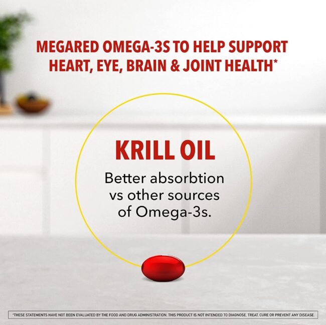 MegaRed Krill Oil 350mg Omega 3 with EPA, DHA, Astaxanthin & Phospholipids, Supports Heart, Brain, Joint & Eye Health