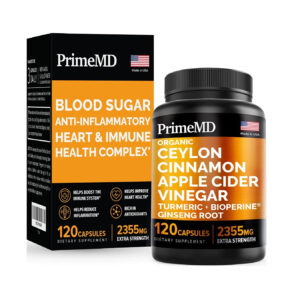 PrimeMD 5-in-1 Organic Ceylon Cinnamon Apple Cider Vinegar, Turmeric, Ginseng Root Capsules, Bioperine Supplement - Immunity, Metabolism, Joint Health & Cognition