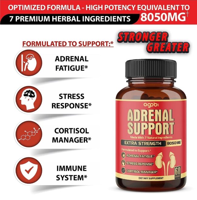 Agobi Adrenal Support Extra Strength 8050mg - Adrenal Fatigue, Stress Response & Cortisol Manager