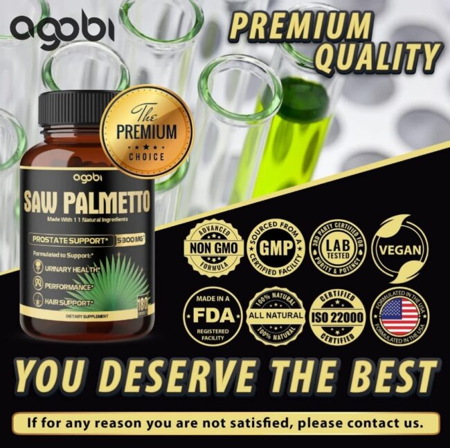 Agobi Saw Palmetto Extra Strength 5300mg - Prostate Support - Urinary Health, Performance & Hair Support