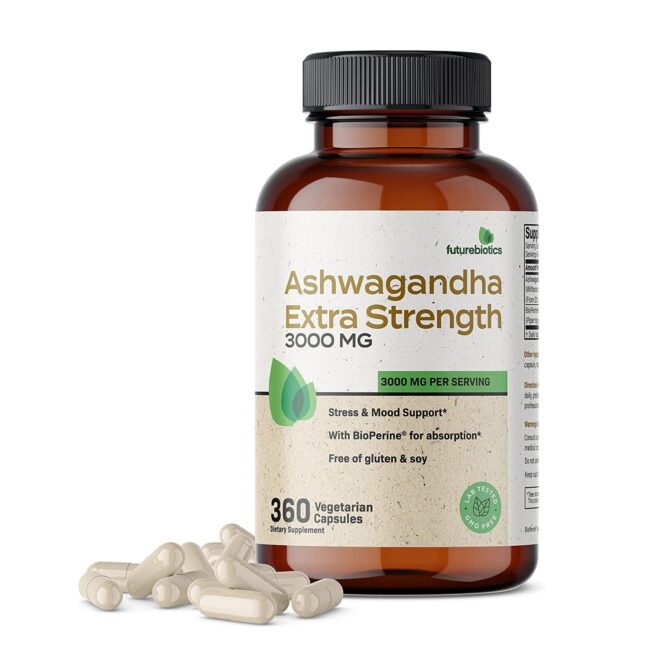 Futurebiotics Ashwagandha Extra Strength 3000mg - Stress Relief Formula, Natural Mood Support, Stress, Focus and Energy Support Supplement