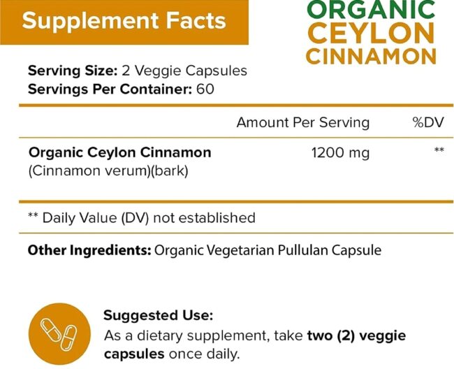 NutriFlair Organic Ceylon Cinnamon 1200mg - Joints Inflammatory, Antioxidant, Glucose Metabolism Support