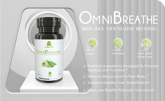 Omnite Omni Breathe Blend with NAC & Natural Herbs for Asthma Relief, Bronchial Health, Lung Cleanse & Detox For Smokers, Respiratory Wellness, Naturally Reduce Cough & Clear Mucus / Phlegm