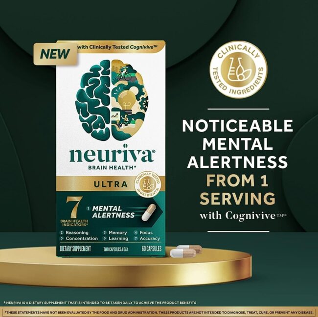 Neuriva Ultra Brain Health - Mental Alertness, Memory, Focus & Concentration, Cognitive, Neurofactor, Vitamin B6 B12