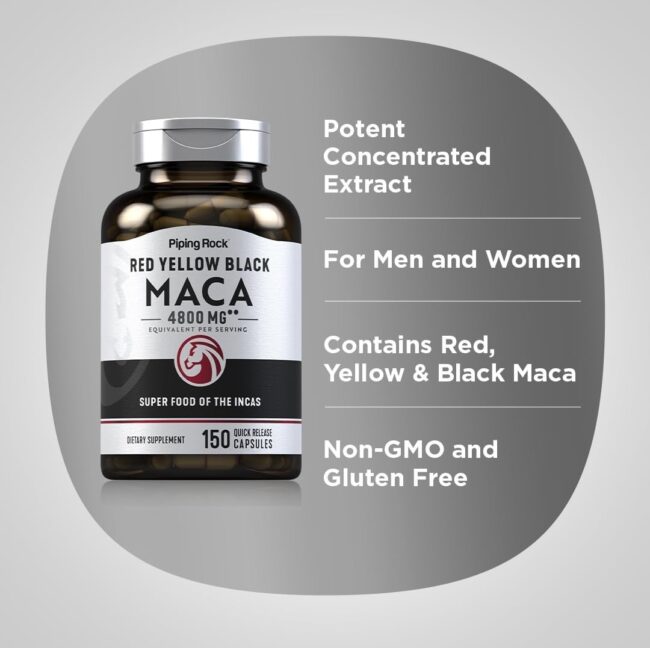 Piping Rock Red Yellow Black Maca 4,800mg - Treating Low Libido, Sexual Dysfunction or Infertility